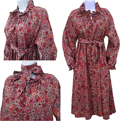 Vintage 80s Neil's Apparel Floral Shift Dress L(12) Pockets Ruffles Bow Belt • $48.88