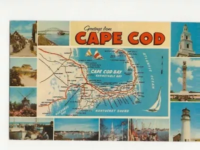 Greetings From Cape Cod Map Multiview Postcard UNP VTG Dexter Unused Vintage • $5