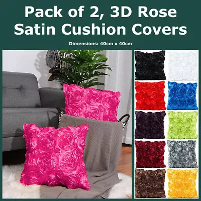 $18.95 • Buy Pack Of 2, 3D Satin Rosette Cushion Covers Faux SIlk Roses Throws Pillow Cases 
