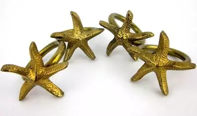 4 X Vintage French Brass Starfish Napkin Holders Set Gold Coastal Nautical Rings • $27.25