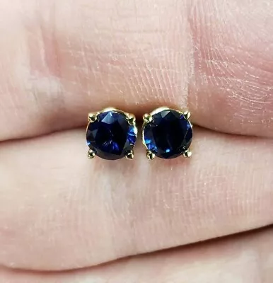 2Ct Round Lab-Created Blue Sapphire Women's Stud Earrings 14K Yellow Gold Finish • $23.99