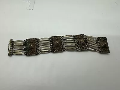 Vintage Alpaca Embossed Mexican Panel Bracelet Fashion Jewelry Beautiful • $42.99