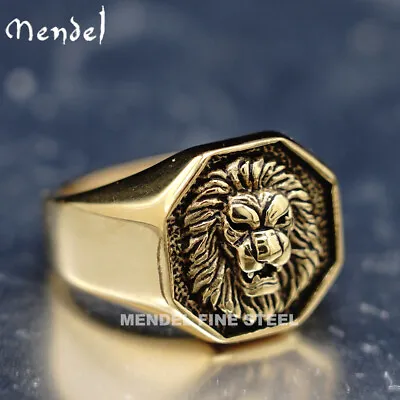 MENDEL Mens Gold Plated Stainless Steel Lion Head Of Judah Ring Men Size 7 8-15 • $12.99