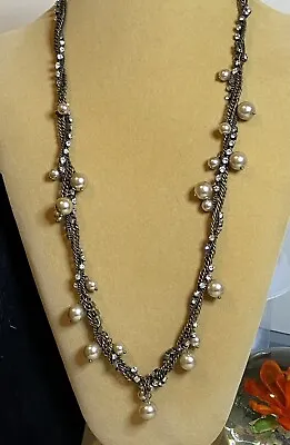 J. Crew Rhinestone Faux Pearl Twisted Chain Strands Necklace 30  • $19.99