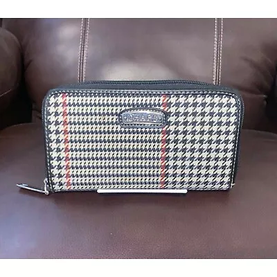 Vintage Ralph Lauren Chaps Wallet Houndstooth Wallet Clutch Organizer Zip Around • $20.27