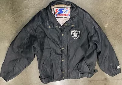 Vintage Starter Brand Oakland / LA Raiders Black Leather Biker Jacket Size Large • $99.99