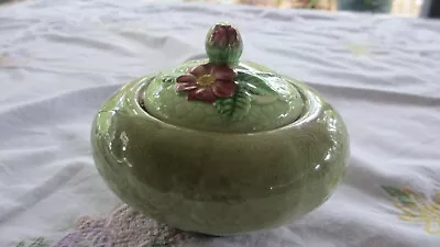 Vintage Carlton Ware - GREEN Wild Rose Lidded Sugar / Honey / Jam  Pot • $18