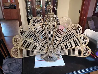 Vintage Brass Peacock Folding Fire Guard Screen- Fireplace- Fan Out • $162.50