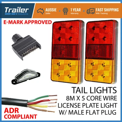 $55 • Buy Pair Of 8 LED TRAILER LIGHTS KIT, 1x NUMBER PLATE, PLUG, 8M X 5 CORE CABLE 12V