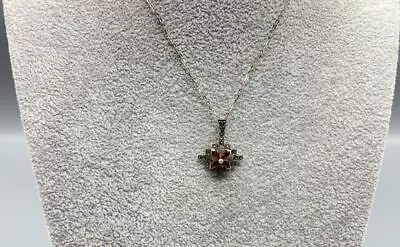 Sterling Silver Garnet & Marcasite Pendant Necklace • $12.99