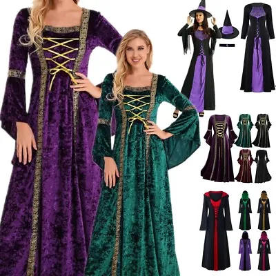 Womens Witch Cosplay Costume Halloween Medieval Gothic Witch Gown Maxi Dress • $18.99