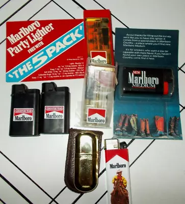 VINTAGE MARLBORO CIGARETTE LIGHTER LOT OF 6 ~Philip Morris Tobacciana~NEW & USED • $25