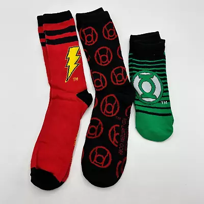 Lot Of 3 DC Comic Socks Green Red Lantern Flash Men's Shoe Size 6-12 • $12.99