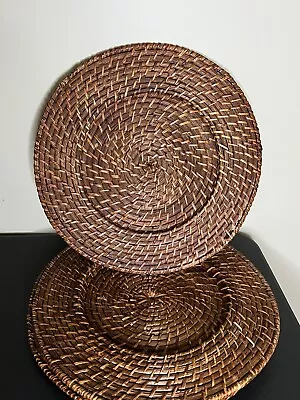 Vintage Rattan Charger Plates Wicker Woven Boho Beach Large 13  Set Of 3 • $24.99