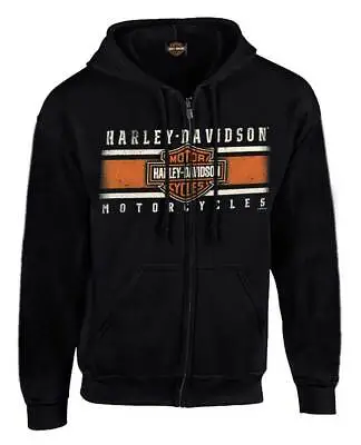 Harley-Davidson Men's Custom Iconic B&S Fleece Full-Zip Hoodie - Solid Black • $57.95