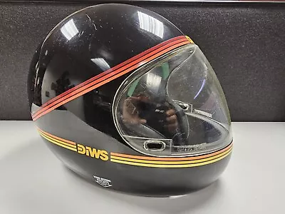 VTG 80s Ghibli DIWS Black Motorcycle Racing Helmet Italy Adult M 3 Stripe • $65