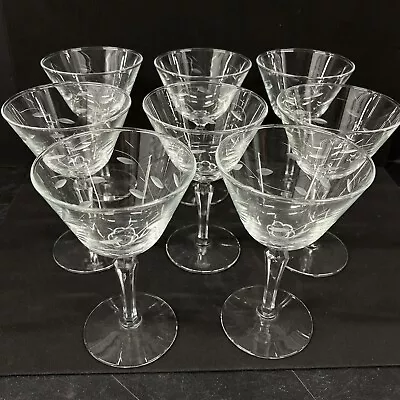 Mid Century Vintage Glass Stemware 6  Leaf Pattern Set Of 8 • $24