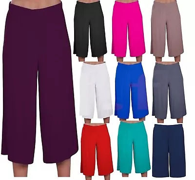 Ladies Women's Elasticated Stretch Wide Leg Culottes Shorts Plus Size 8-26 • £7.49