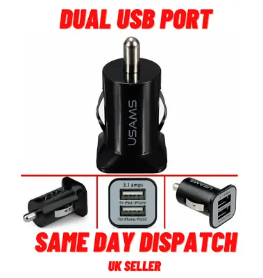 USAMS Car Charger Dual USB Ports 5V 3.1AMP Universal Car Charger Adaptor • £2.95