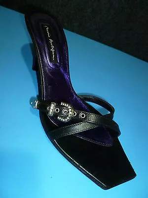 MARIO BOLOGNA BLACK Leather Sandals Shoes SZ 38 / 8 • $49.95