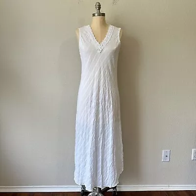 VINTAGE OSCAR De La RENTA White Sleeveless Semi-Sheer Lace-Trim Maxi Dress Sz M • $100