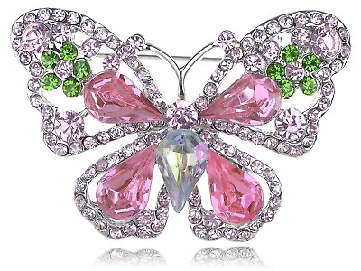 Fashion Rose Pink Peridot Green Crystal Rhinestone Butterfly Fashion Pin Brooch • $9.29