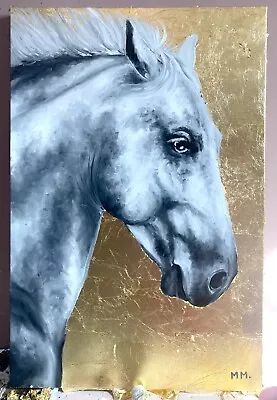 Original Handpainted Contemporary Horse Oil Painting Portrait With Gold Leaf • £195