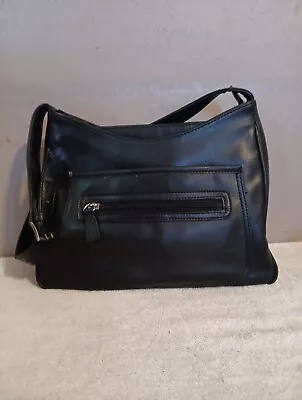 St Johns Bay Black Soft Genuine Leather Medium Hand Bag Multi Pocket Purse Vtg • $6.17