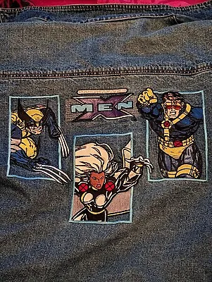 £30 • Buy Marvel X-Men - Embroidered Denim Jacket XXL Vintage - Wolverine Cyclops Storm