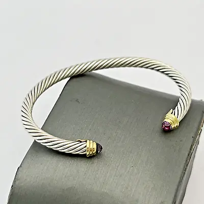 David Yurman Sterling 925 18k Gold & Amythest Twisted Cable Cuff Bracelet • $209.99