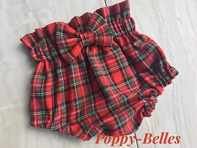 Handmade High Waisted Bow Tartan Bloomers Baby/girls  Various Sizes • £9.50