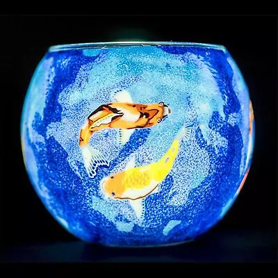 Benaya Koi Fish Tealight Candle Holder Blue Glass Nightlight Hand Crafted Gift • £14.99