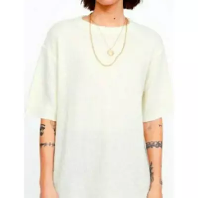 Zara Oversized Ribbed Soft Textured Weave Crewneck Tee Medium Minimalist Neutral • $18