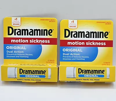2 Boxes Dramamine Original Formula Motion Sickness Relief 12 Ea 50MG Exp 11/2024 • $7.99