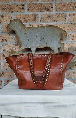 Gorgeous CAMPOMAGGI Italian Leather Multi Studded Handbag  COGNAC !! • $465