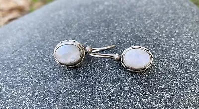 Vintage Artisan Moonstone 925 Sterling Silver Pierced Earrings • $26