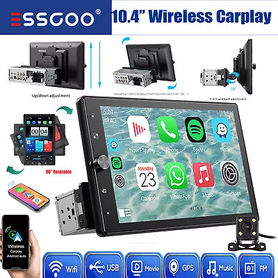 10.4  Car Stereo Wireless Carplay Android Auto Rotatable Screen USB AUX 1DIN Cam • $98.54