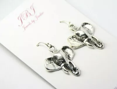 Elephant Wild Animal Safari Earrings .925 Sterling Silver Hooks Pewter Charms • $7.24