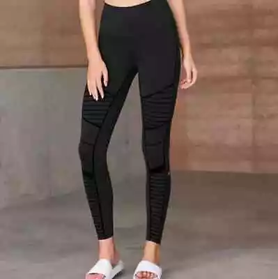 ALO Yoga Flocked High Waisted Black Velvet Moto Detail Athletic Legging Small • $46.73