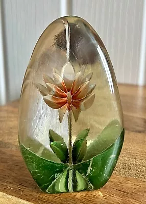 Vintage Etched Glass Paperweight Flower Reverse Painted Mats Jonasson Style 3.5” • £12