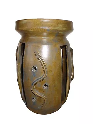 American Studio Art Pottery Open Window Olive Candle Holder Signed C HANCE 8.5  • $35