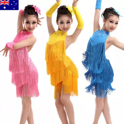 Girls Kids Latin Dance Dress Salsa Tassel Dancewear Performance Ballroom Tango • $24.43