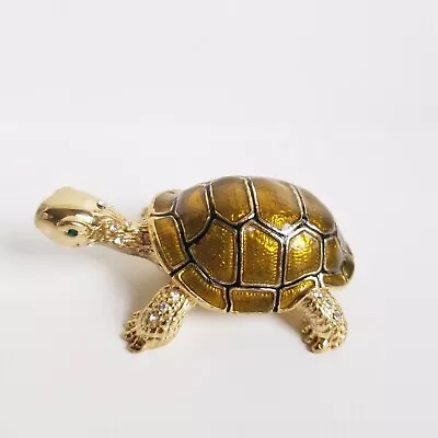 Turtle Trinket Box Hinged W/magnetic Closure Jeweled Enameled Gold #knickknack • $24