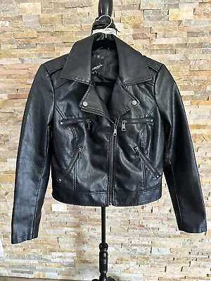 Collection B Juniors' Faux-Leather Moto Zip Up Jacket Black Size Medium • $25