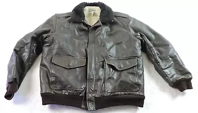 VTG L.L. Bean Mens Large Leather Bomber Wool Shearling Lined Mouton Collar USA • $374.99