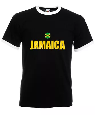 Jamaica Distressed Flag Ringer Top Jamaican Patriotic Flag Gift Yellow Tee Top • £11.99