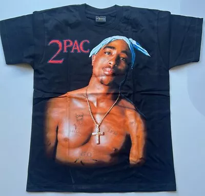 Vintage TUPAC 2Pac SHAKUR T-shirt Blue Brown PORTRAIT Hip Hop Rap Music : XL • $39.99