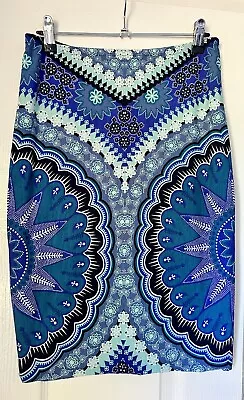 Tigerlily Stretch Skirt Blue Size 8 Boho Print Pattern Lined • $19