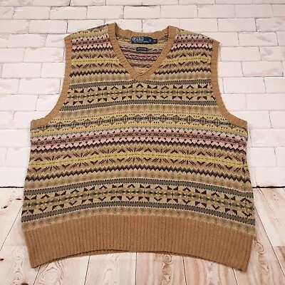 Polo Ralph Lauren Sweater Vest Cotton Cashmere Mens XL V-Neck Pullover Brown • $124.99