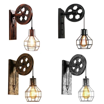 £23.99 • Buy Wall Lamp Retro Wheel Light Rustic Vintage Pipe Industrial Steampunk Lighting